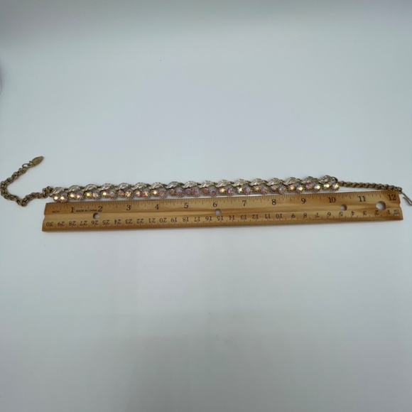 Aurora Borealis Flower Gold Tone Leaf Clip Earrings Necklace Set - Picture 14 of 16